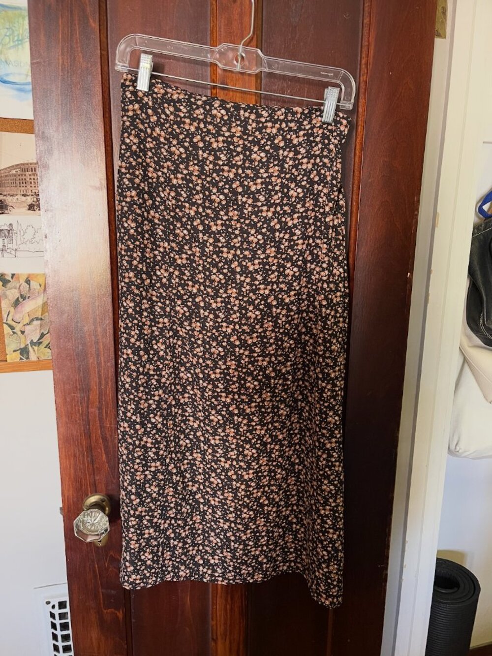 Black, Brown & White Floral Midi Skirt